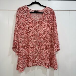 Lane Bryant Red and White Floral Blouse